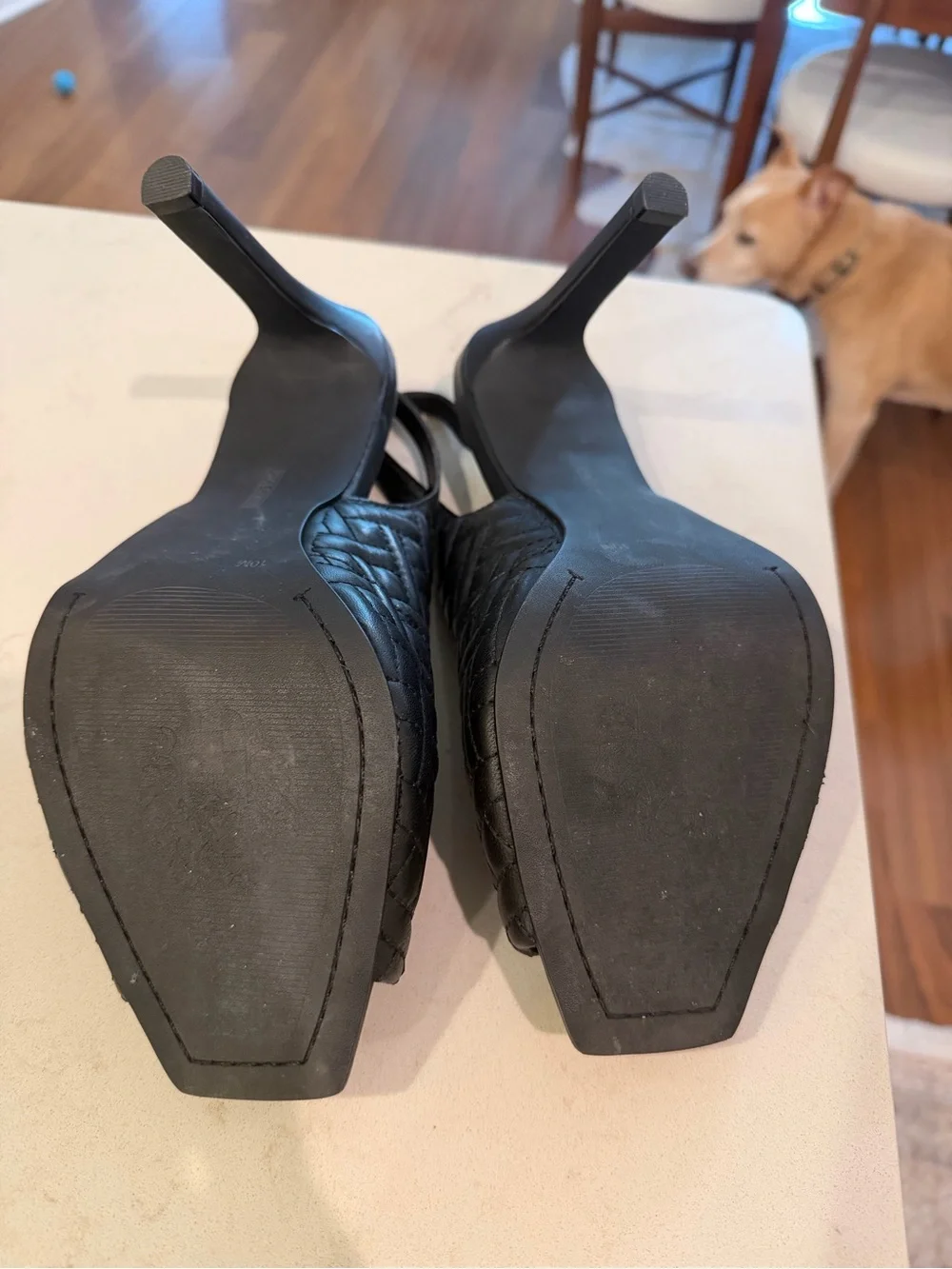 Vince Camuto Black Quilted Leather Slingback Heels